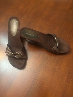 Bandolino Brown Knot-Accent Slip-On Wedge Mules